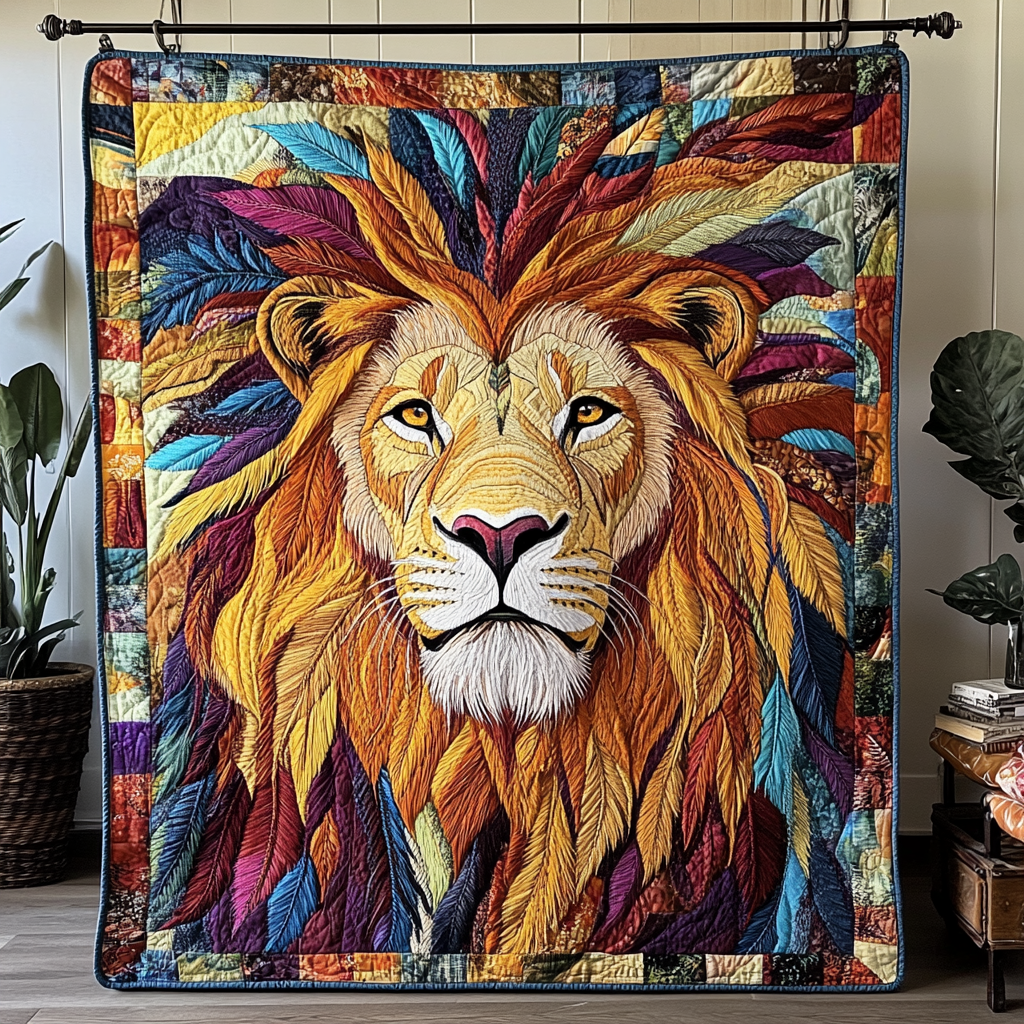 Golden Mane Quilted Blanket Cute Colorful Blanket Unique Lion Gifts Xmas Golden Mane Quilted Blanket Cute Colorful Blanket Unique Lion Gifts Xmas