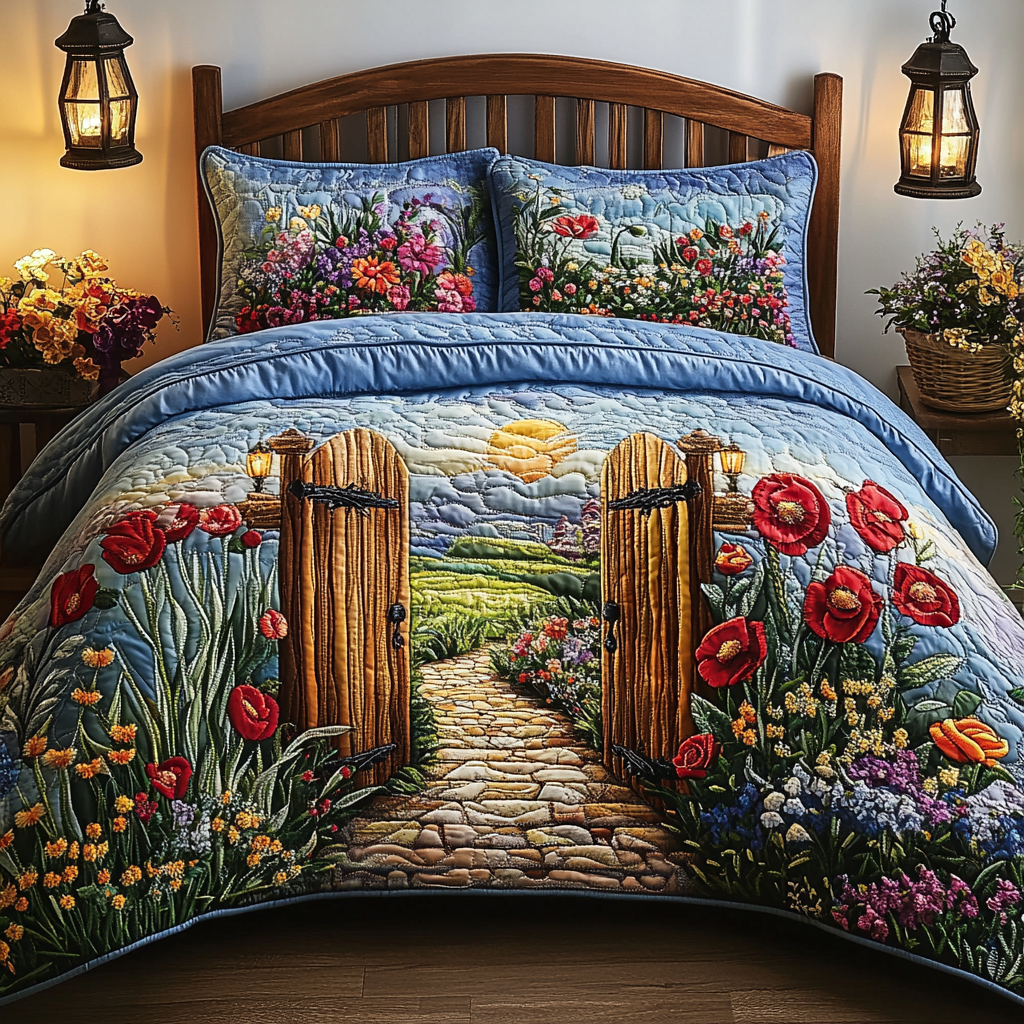 Golden Meadow Quilted Bedding Set Duvet Cover Bed Sheet Set Christmas Gifts For Flower Lovers Golden Meadow Quilted Bedding Set Duvet Cover Bed Sheet Set Christmas Gifts For Flower Lovers