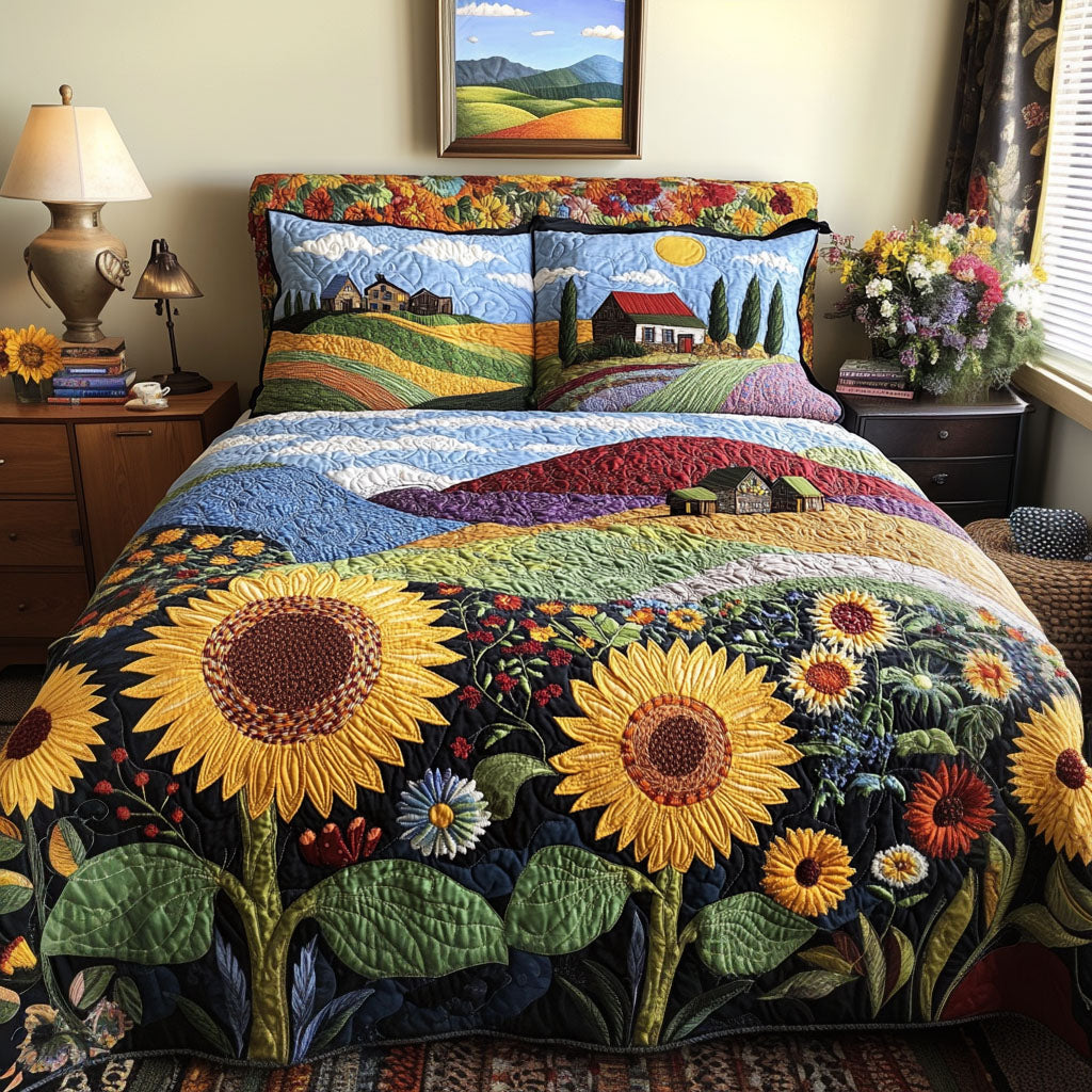 Golden Plains Quilted Bedding Set Duvet Cover Merch Sunflower Gifts For Grandma Golden Plains Quilted Bedding Set Duvet Cover Merch Sunflower Gifts For Grandma