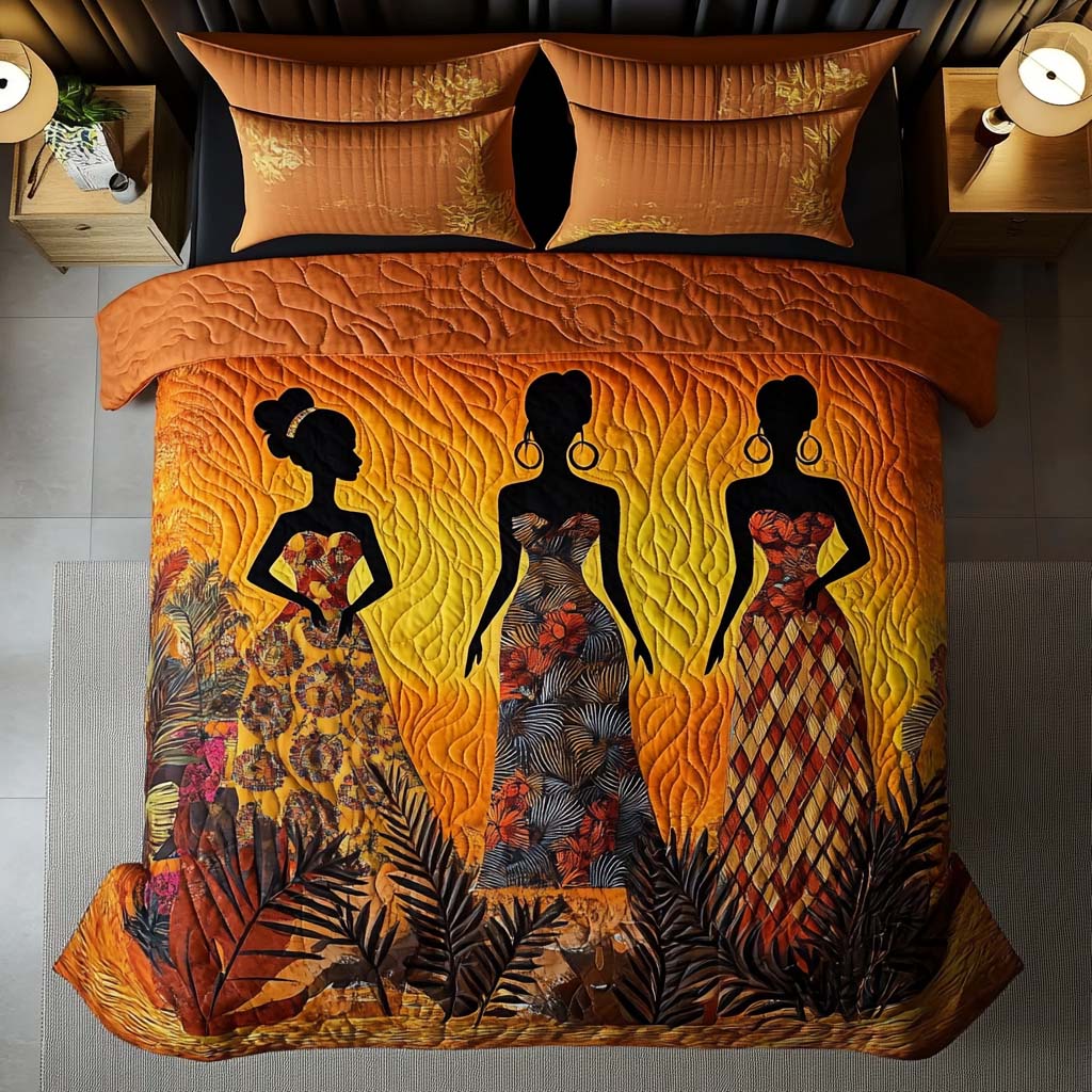 Golden Queens Quilted Bedding Set Duvet Cover Merch African American Gifts For Women