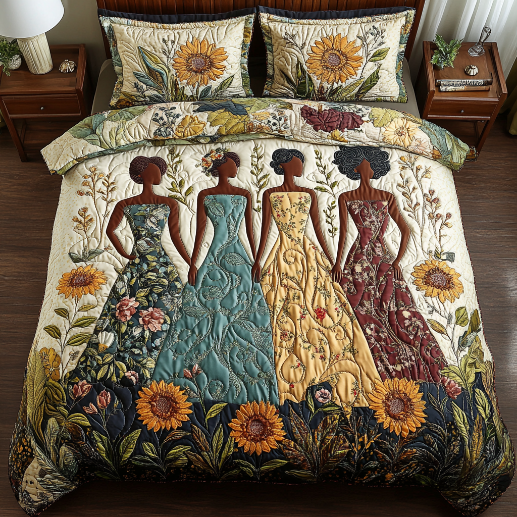 Golden Queens Quilted Bedding Set Duvet Cover Merch Sunflower Items For Gifts