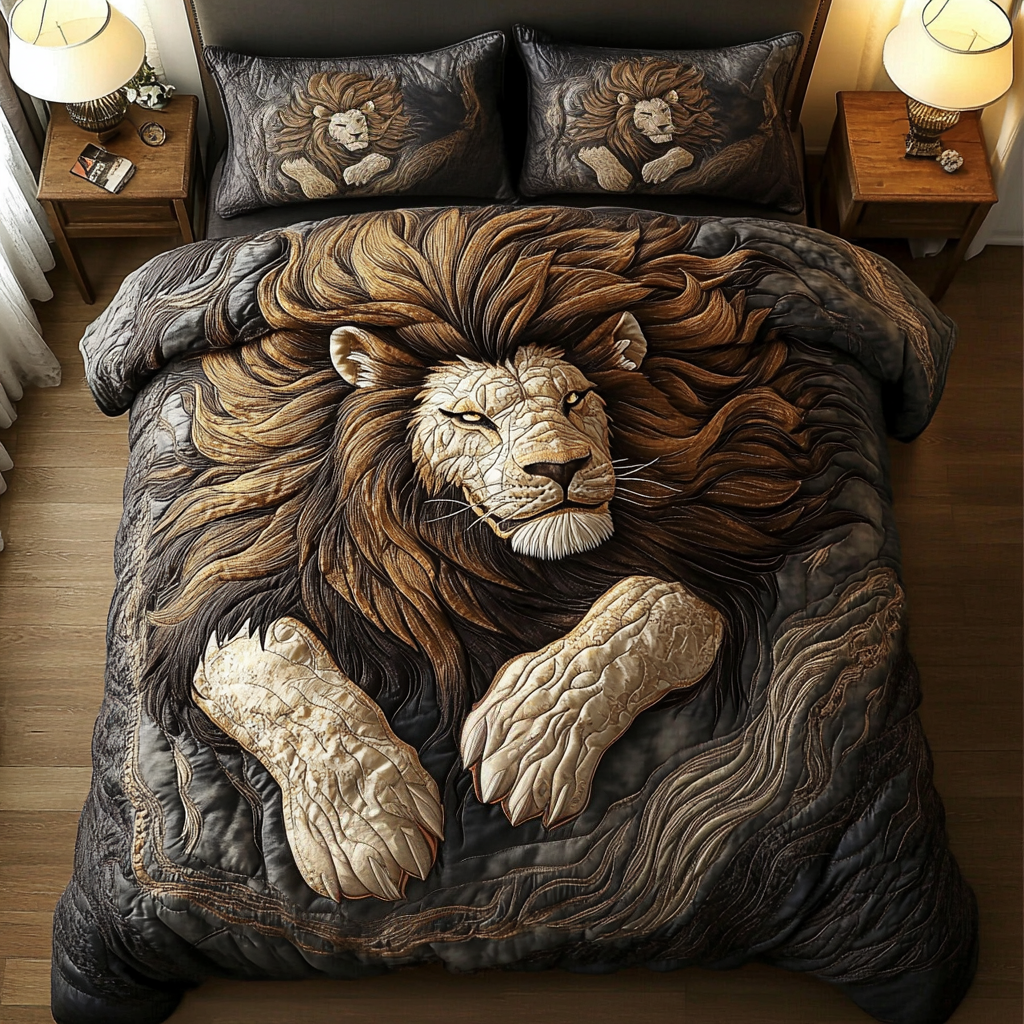 Golden Roar Quilted Bedding Set Duvet Cover Bedspread Christmas Presents For Lion Lovers Golden Roar Quilted Bedding Set Duvet Cover Bedspread Christmas Presents For Lion Lovers