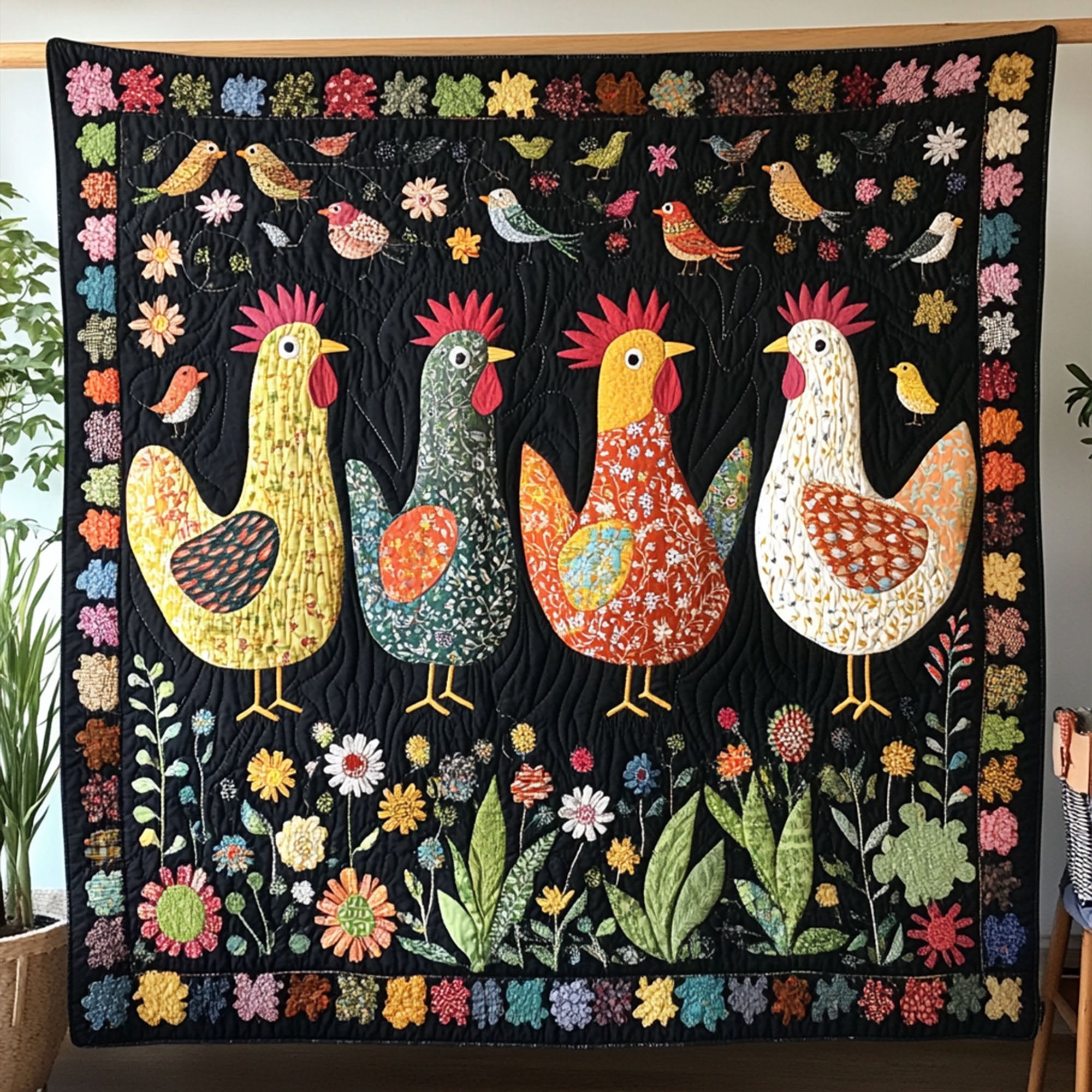 Golden Roost Quilted Blanket Cute Colorful Blanket Gifts For People With Chickens Golden Roost Quilted Blanket Cute Colorful Blanket Gifts For People With Chickens