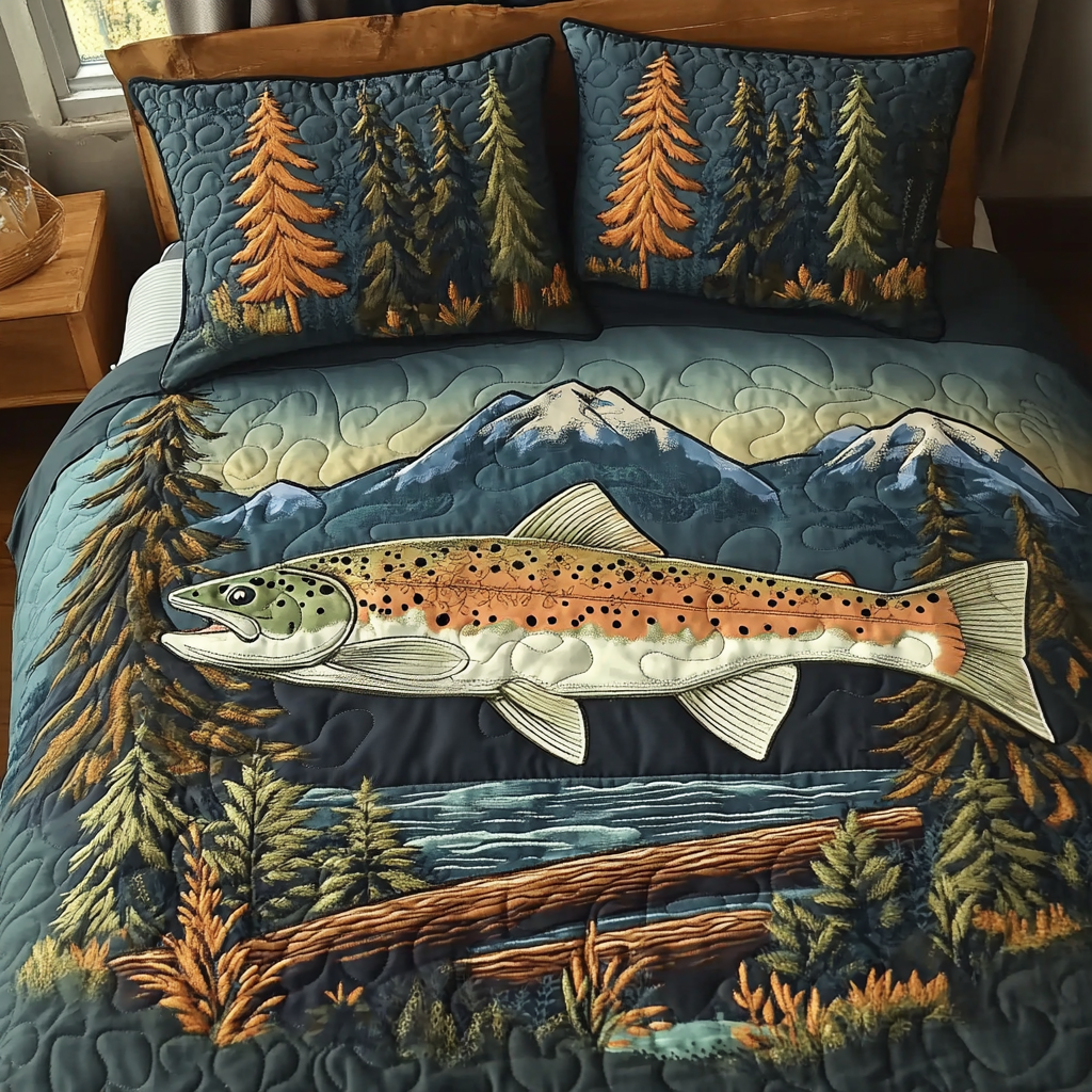 Golden Trout Quilted Bedding Set Duvet Cover Bedspread Cute Fall Gifts For Girlfriend