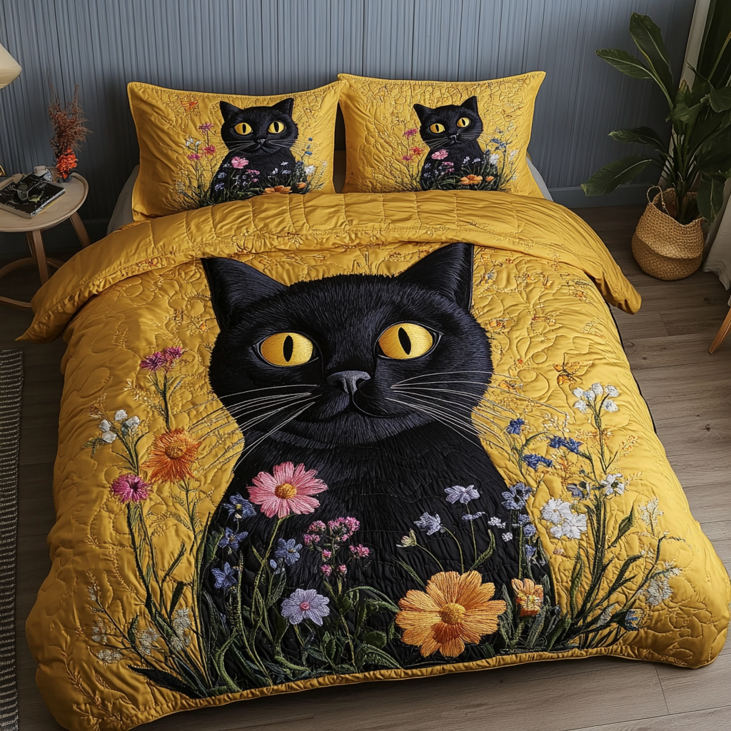 Golden Whiskers Quilted Bedding Set Duvet Cover Bedspread Gift For Cat Lover Golden Whiskers Quilted Bedding Set Duvet Cover Bedspread Gift For Cat Lover
