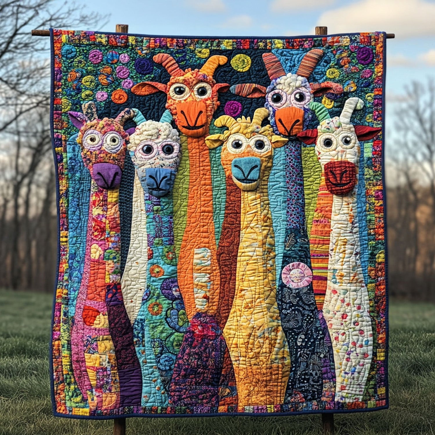 Goofy Goat Gang Quilted Blanket Cute Colorful Blanket Goat Themed Gifts Goofy Goat Gang Quilted Blanket Cute Colorful Blanket Goat Themed Gifts