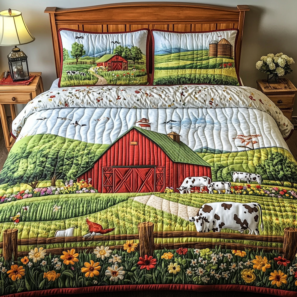 Green Acres Quilted Bedding Set Duvet Cover Bedspread Best Present For A Farmer