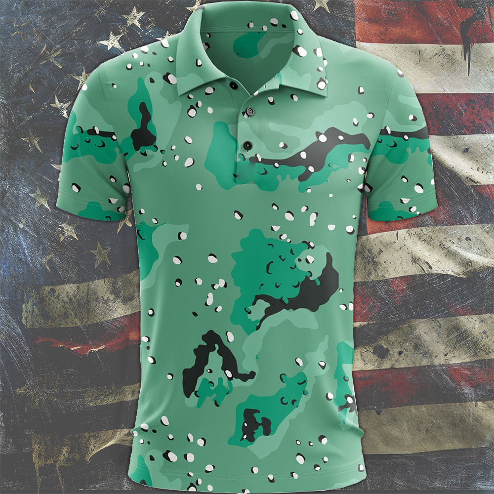 Green Chocolate Chip Camouflage Pattern Polo Shirt Mens Golf Polo Shirts Gifts For Dad Green Chocolate Chip Camouflage Pattern Polo Shirt Mens Golf Polo Shirts Gifts For Dad