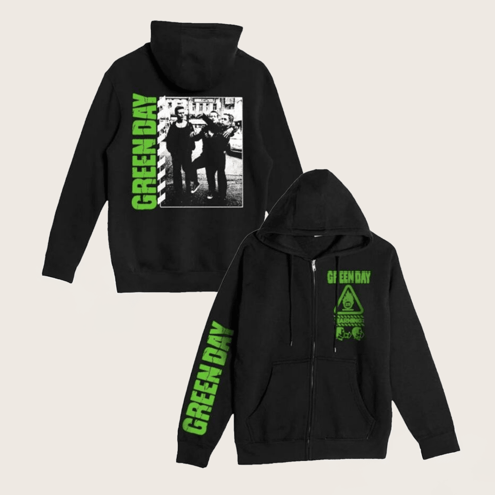 Green Day Merch Warning Photo Zip Hoodie Music Related Gifts For Guys Green Day Merch Warning Photo Zip Hoodie Music Related Gifts For Guys