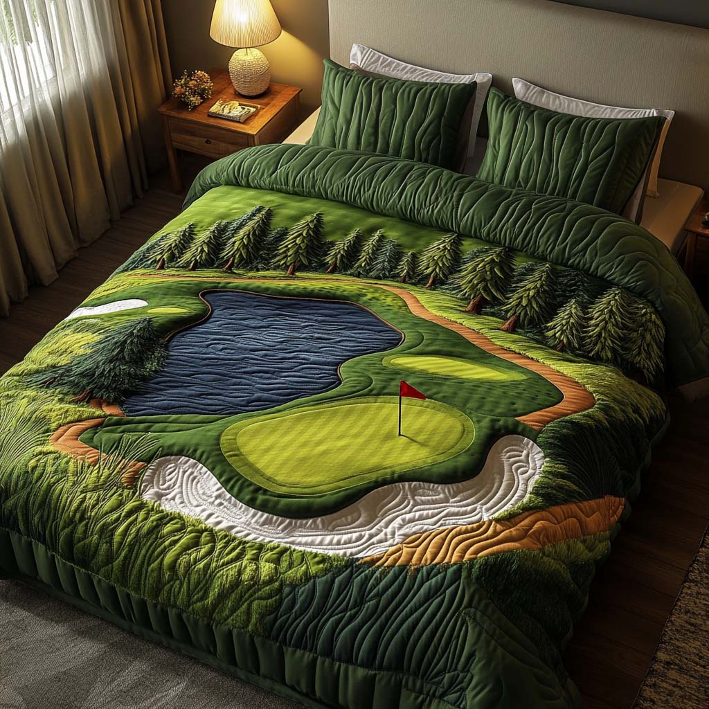 Green Horizon Golf Course Quilted Bedding Set Duvet Cover Merch Golf Gifts For Him Green Horizon Golf Course Quilted Bedding Set Duvet Cover Merch Golf Gifts For Him