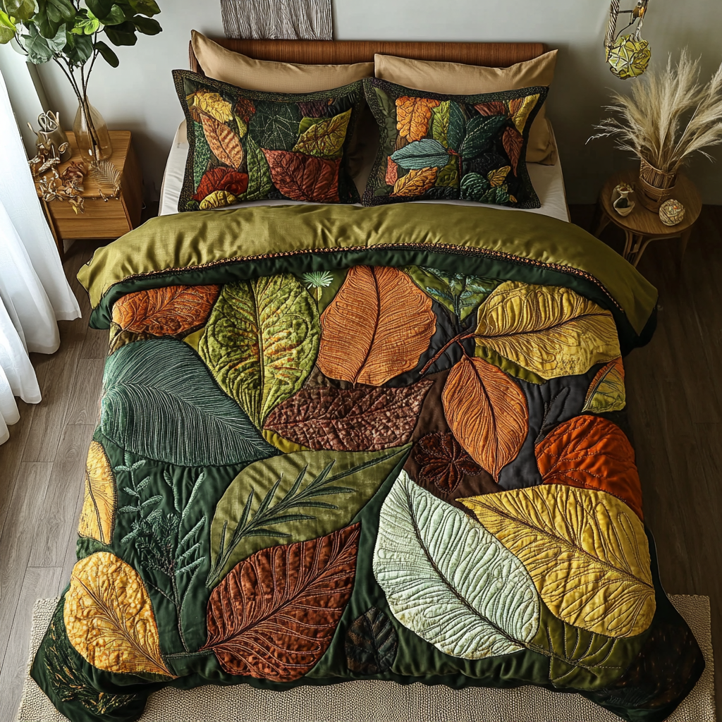 Green Leaf Quilted Bedding Set Duvet Cover Merch Cool Family Gifts For Christmas Green Leaf Quilted Bedding Set Duvet Cover Merch Cool Family Gifts For Christmas