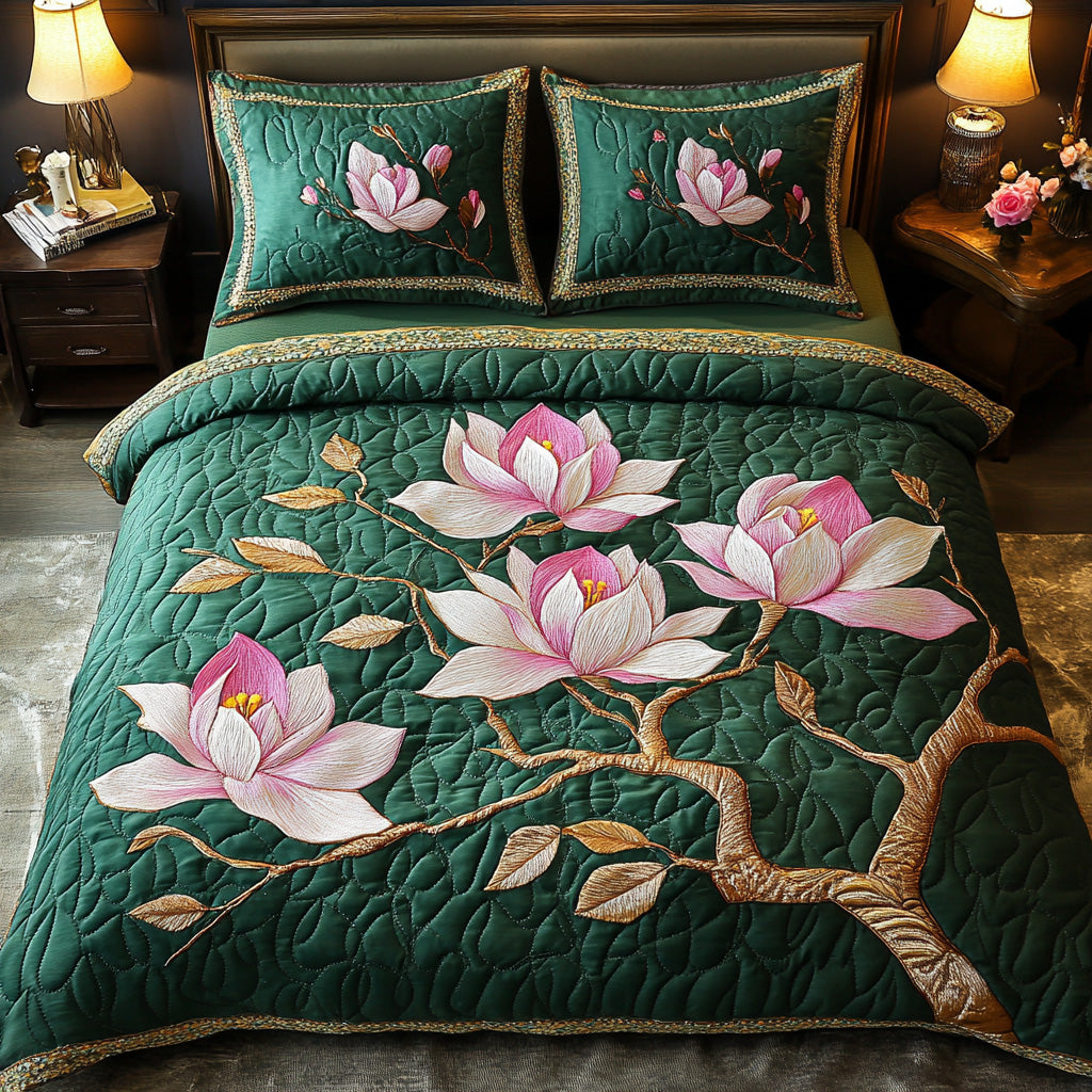 Green Magnolia Beauty Quilted Bedding Set Duvet Cover Bed Sheet Set Flower Present Ideas Green Magnolia Beauty Quilted Bedding Set Duvet Cover Bed Sheet Set Flower Present Ideas