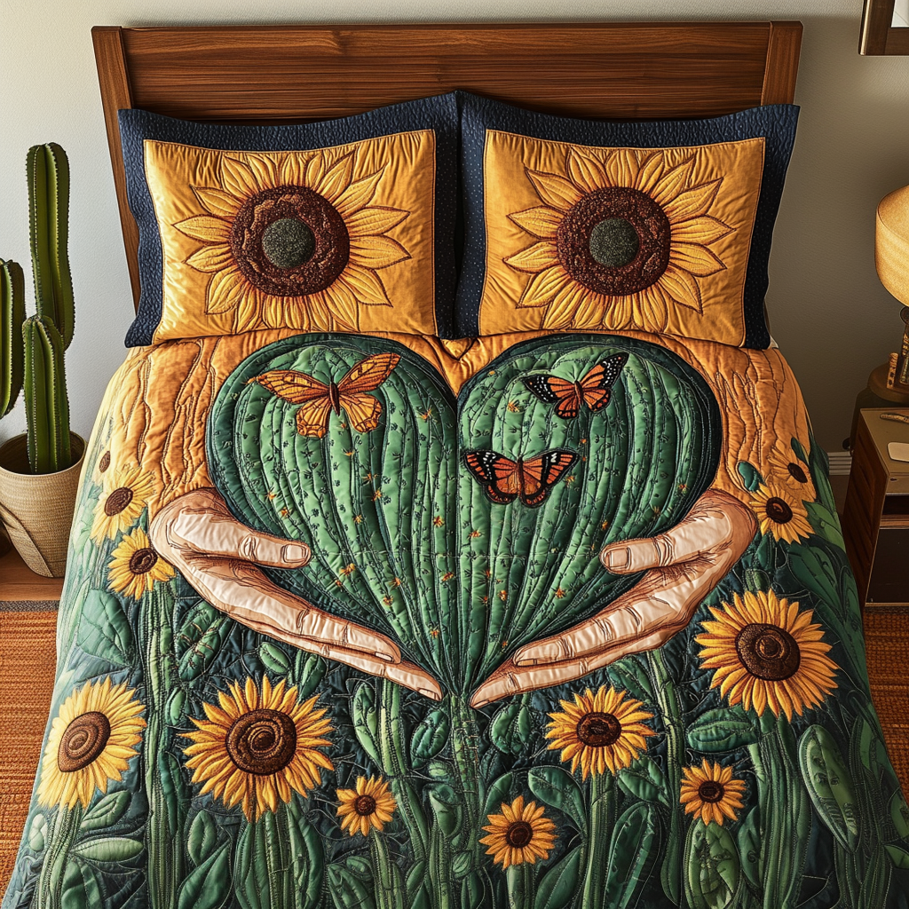 Green Romance Quilted Bedding Set Duvet Cover Bed Sheet Set Christmas Cactus Gift Green Romance Quilted Bedding Set Duvet Cover Bed Sheet Set Christmas Cactus Gift