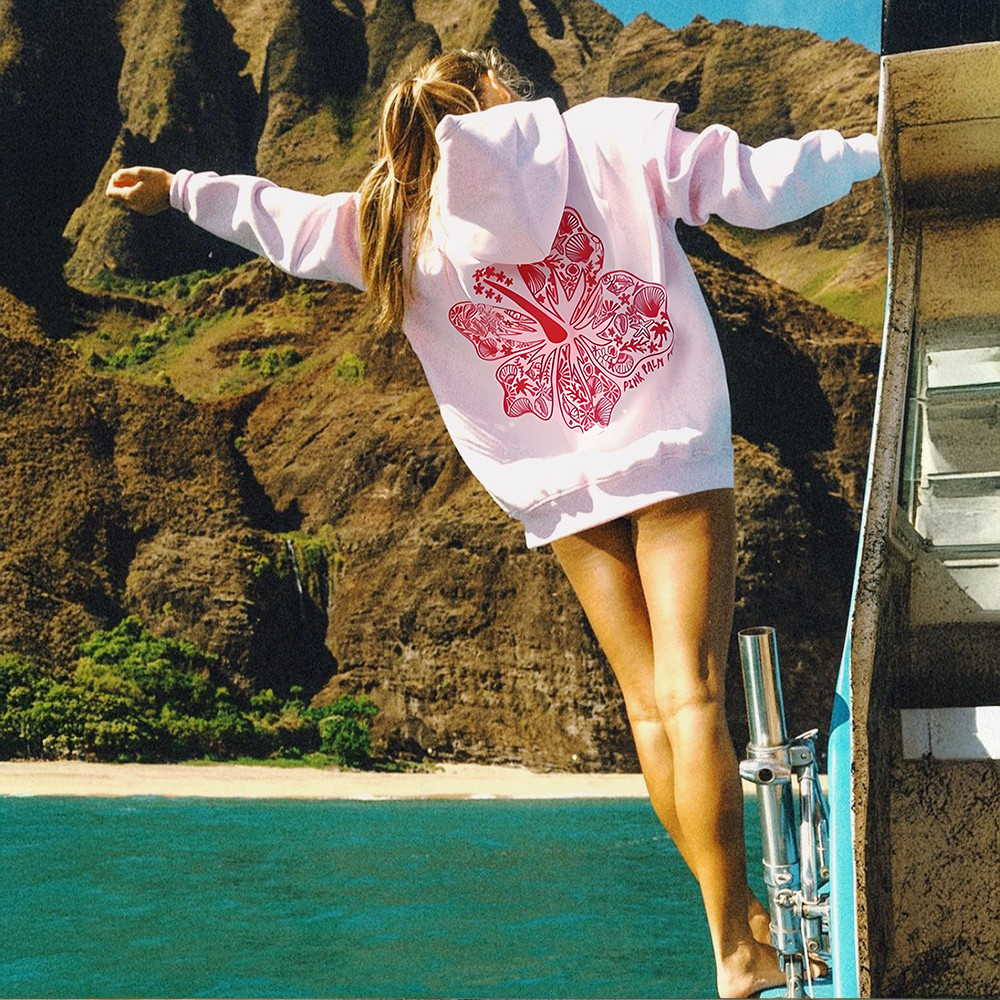 Grey Ppp Hoodie Pink Palm Puff Hoodie Hawaii Hibiscus Merch Women Grey Ppp Hoodie Pink Palm Puff Hoodie Hawaii Hibiscus Merch Women