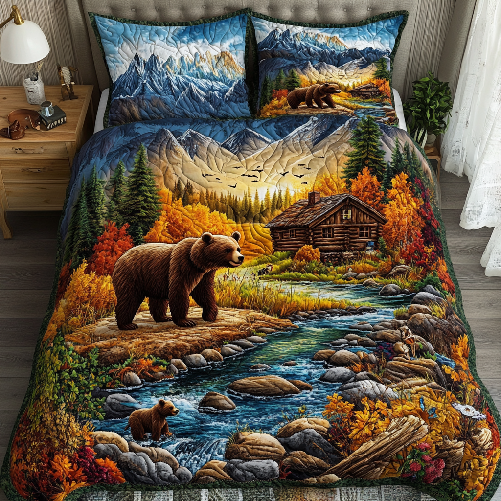 Grizzly Charm Quilted Bedding Set Duvet Cover Bed Sheet Set Bear Theme Gifts Grizzly Charm Quilted Bedding Set Duvet Cover Bed Sheet Set Bear Theme Gifts