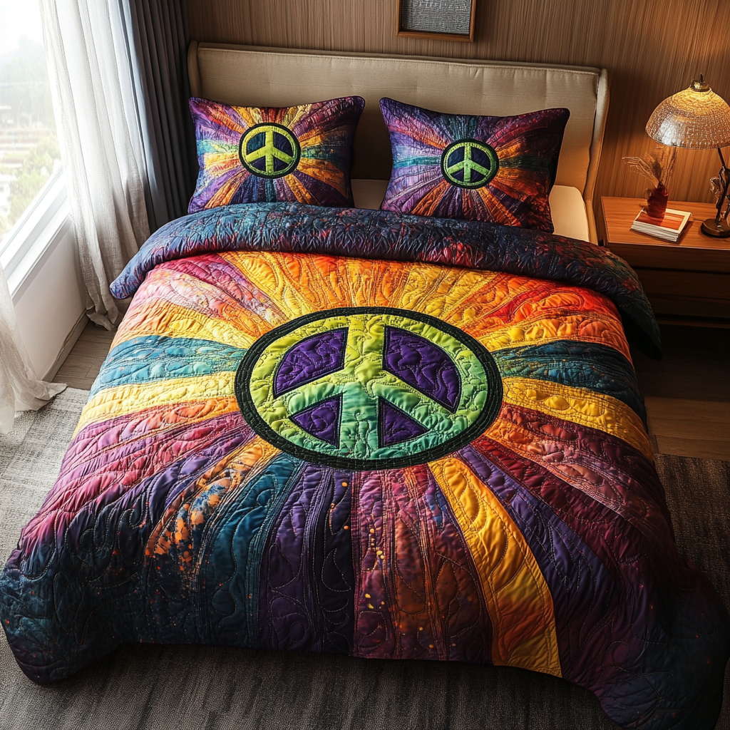 Groovy Days Quilted Bedding Set Duvet Cover Bed Sheet Set Peace Hippy Gifts For Her Groovy Days Quilted Bedding Set Duvet Cover Bed Sheet Set Peace Hippy Gifts For Her