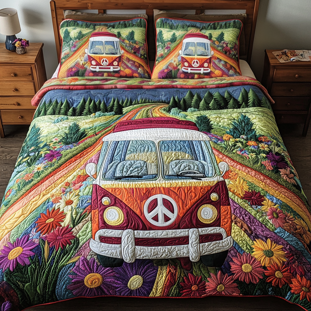 Groovy Getaway Quilted Bedding Set Duvet Cover Bedspreads Peace Cool Gifts For Hippies Groovy Getaway Quilted Bedding Set Duvet Cover Bedspreads Peace Cool Gifts For Hippies
