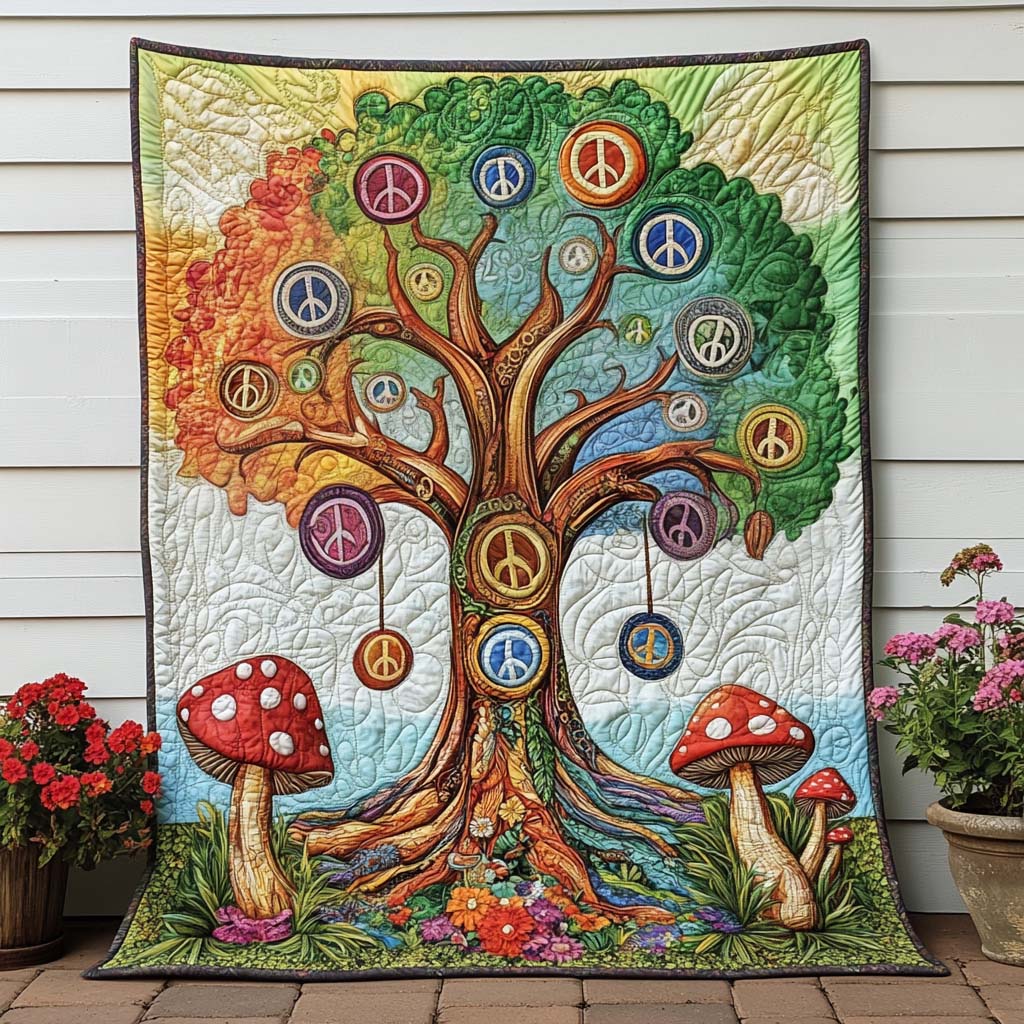 Groovy Mushroom Tree Quilted Blanket Nice Throw Blanket Christmas Gifts For Hippie Mom Groovy Mushroom Tree Quilted Blanket Nice Throw Blanket Christmas Gifts For Hippie Mom