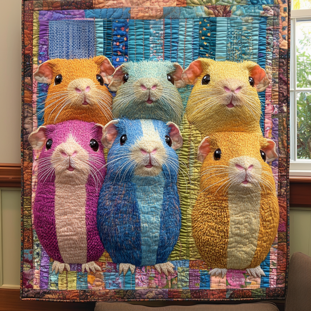 Guinea Whimsy Quilted Blanket Cute Colorful Blanket Guinea Pig Themed Gifts Guinea Whimsy Quilted Blanket Cute Colorful Blanket Guinea Pig Themed Gifts