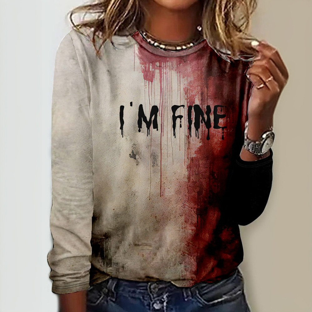 Halloween Blood Bloody I'm Fine Long Sleeve T-Shirt Women Gifts For Halloween Halloween Blood Bloody I'm Fine Long Sleeve T-Shirt Women Gifts For Halloween