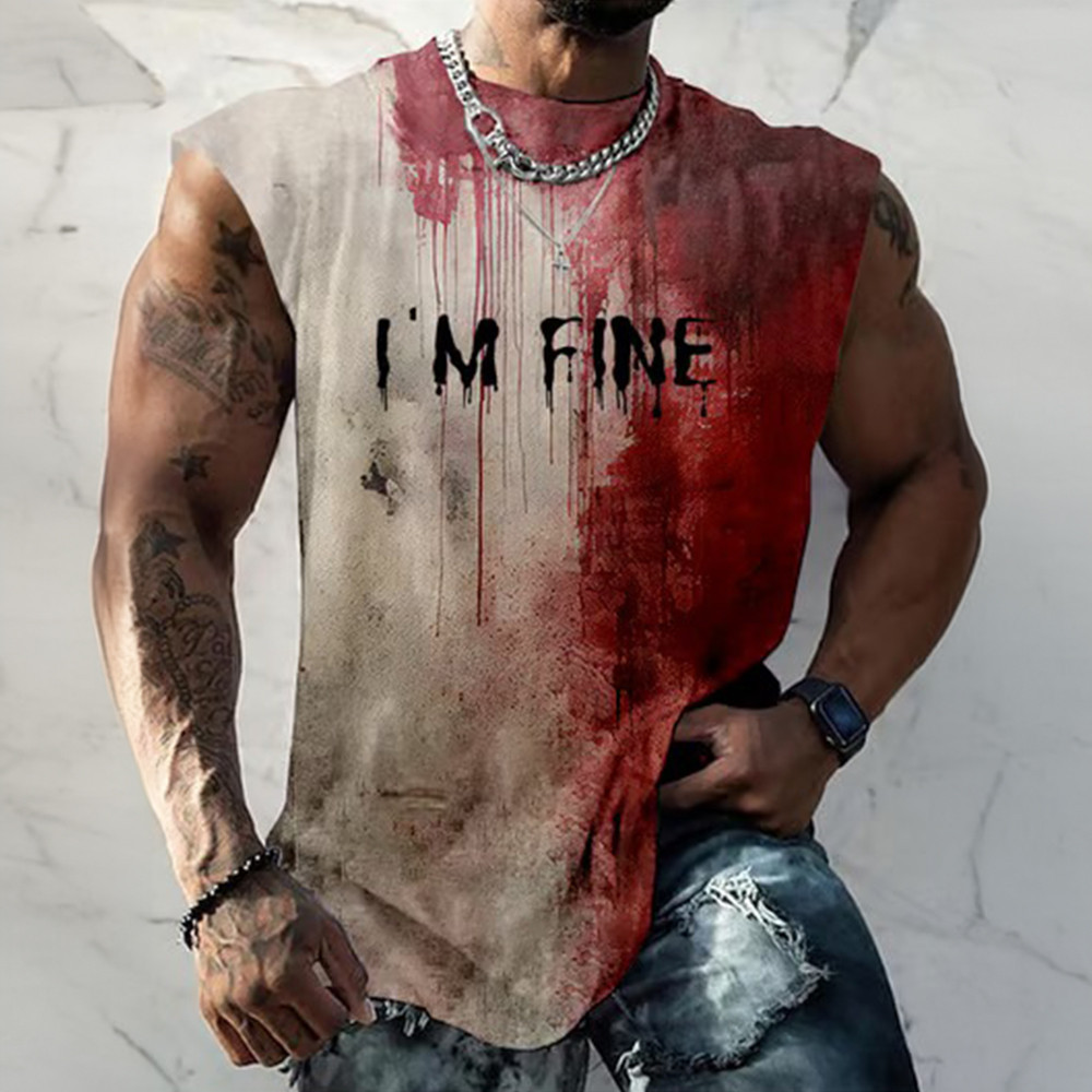 Halloween Blood Bloody I'm Fine Tank Top For Men Scary Clothing Gifts For Halloween Halloween Blood Bloody I'm Fine Tank Top For Men Scary Clothing Gifts For Halloween