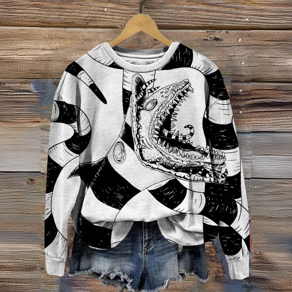 Halloween Horror Sandworm Sweatshirt Women's Halloween Clothing Scary Movie Fan Gifts Halloween Horror Sandworm Sweatshirt Women's Halloween Clothing Scary Movie Fan Gifts