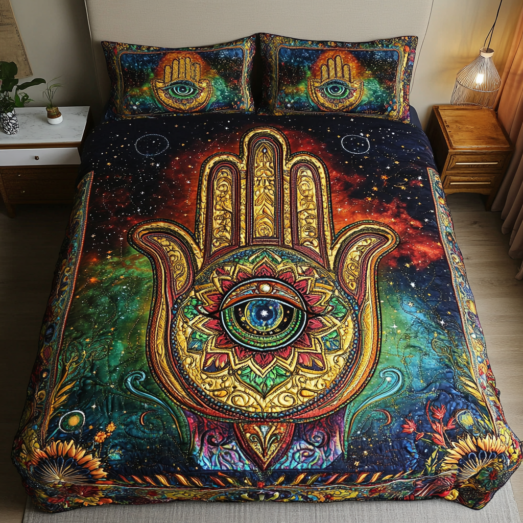 Hamsa Blessing Quilted Bedding Set Duvet Cover Bed Sheet Set Christmas Gifts For The Whole Family Hamsa Blessing Quilted Bedding Set Duvet Cover Bed Sheet Set Christmas Gifts For The Whole Family