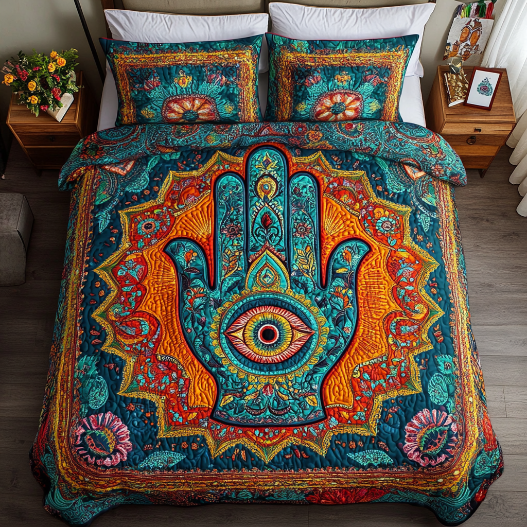 Hamsa Grace Quilted Bedding Set Duvet Cover Bed Sheet Set Whole Family Christmas Gift Ideas