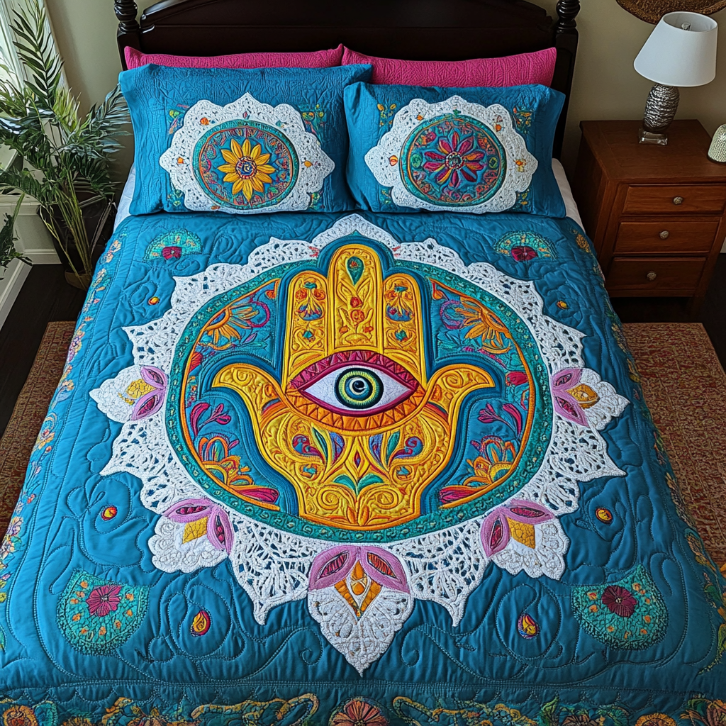 Hamsa Harmony Quilted Bedding Set Duvet Cover Bed Sheet Set Family Gift Basket Ideas For Christmas Hamsa Harmony Quilted Bedding Set Duvet Cover Bed Sheet Set Family Gift Basket Ideas For Christmas