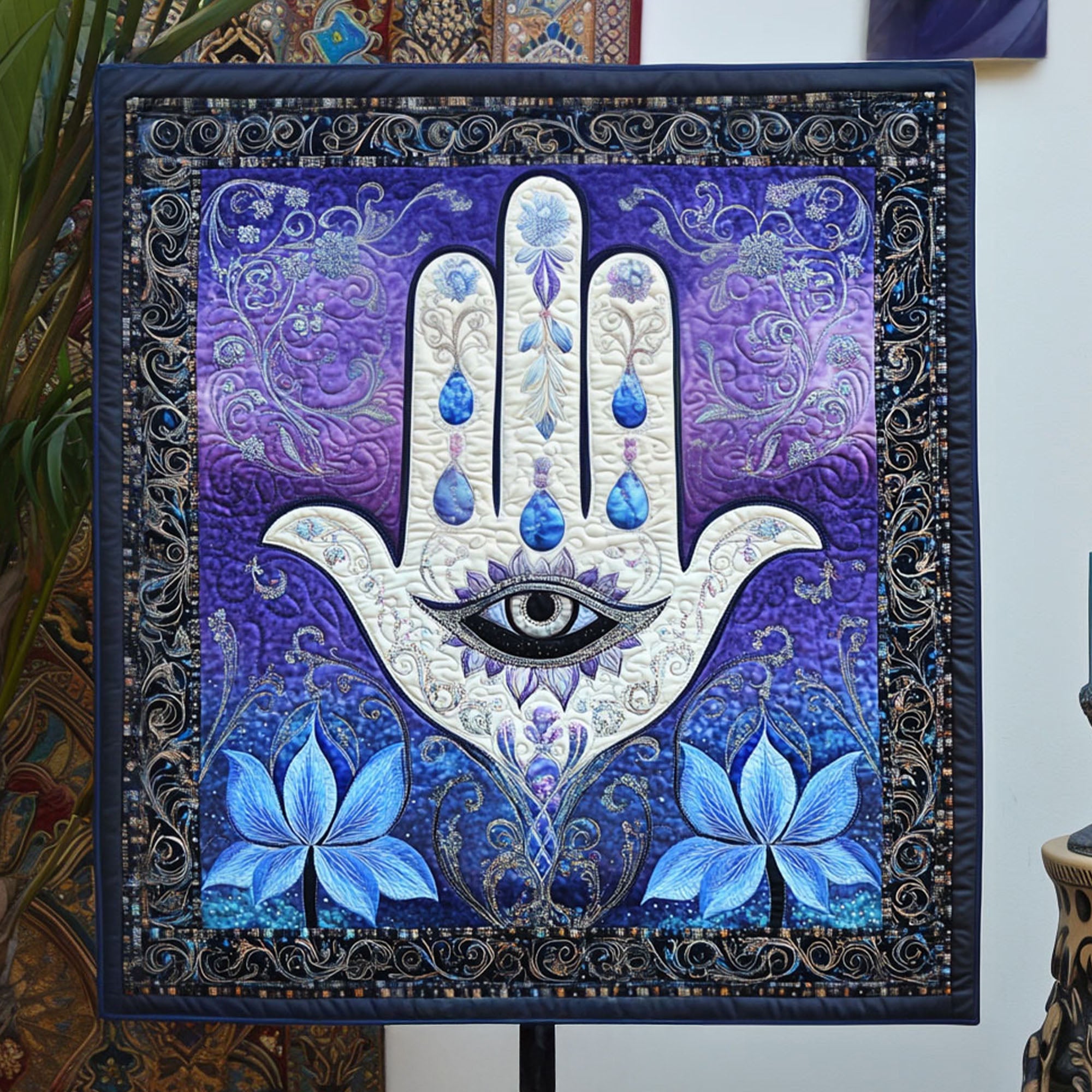 Hamsa Harmony Quilted Blanket Sofa Throw Blanket Hamsa Hand Lotus Mandala Gift Ideas Hamsa Harmony Quilted Blanket Sofa Throw Blanket Hamsa Hand Lotus Mandala Gift Ideas