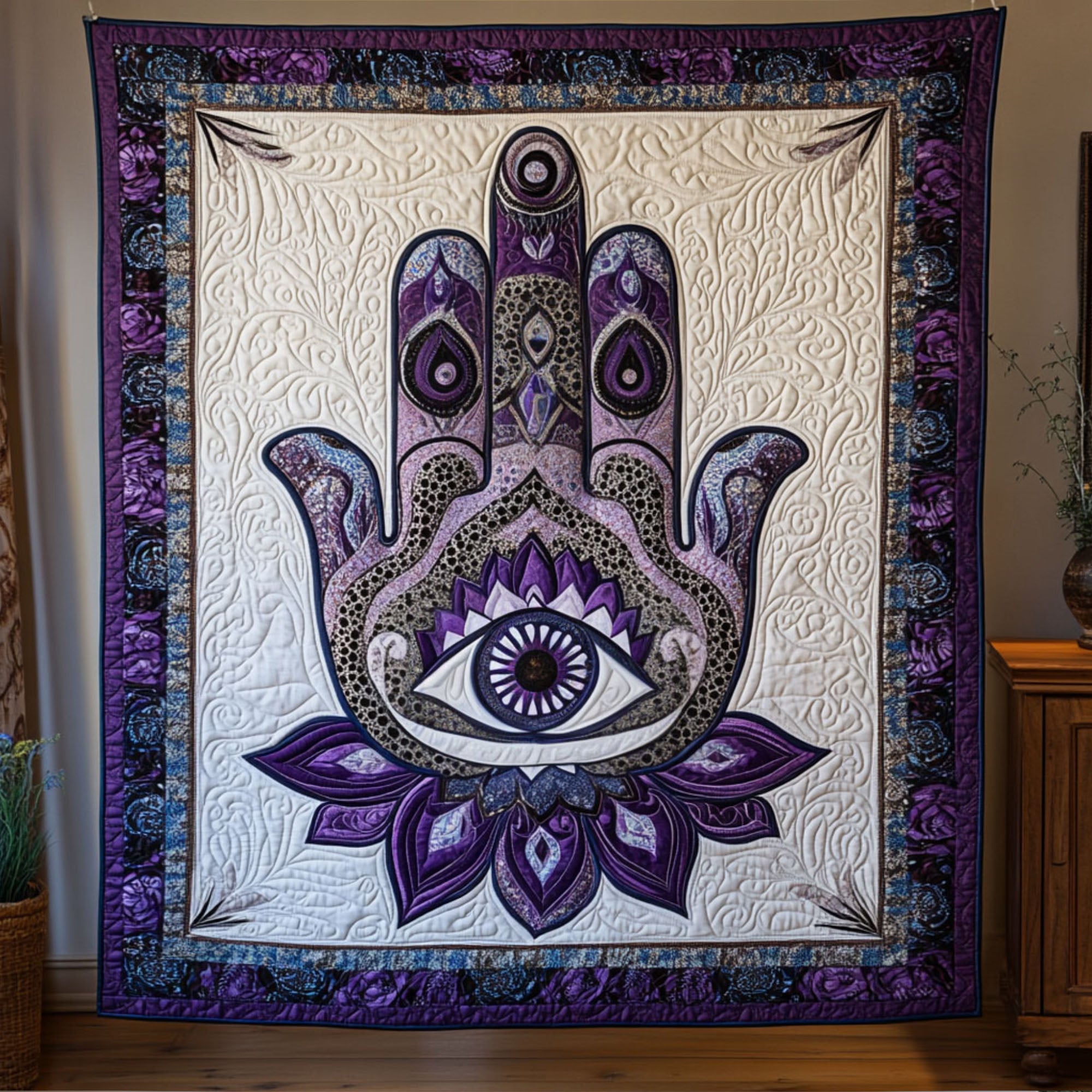 Hamsa Lotus Glow Quilted Blanket Sofa Throw Blanket Hamsa Hand Lotus Mandala Themed Gifts Hamsa Lotus Glow Quilted Blanket Sofa Throw Blanket Hamsa Hand Lotus Mandala Themed Gifts