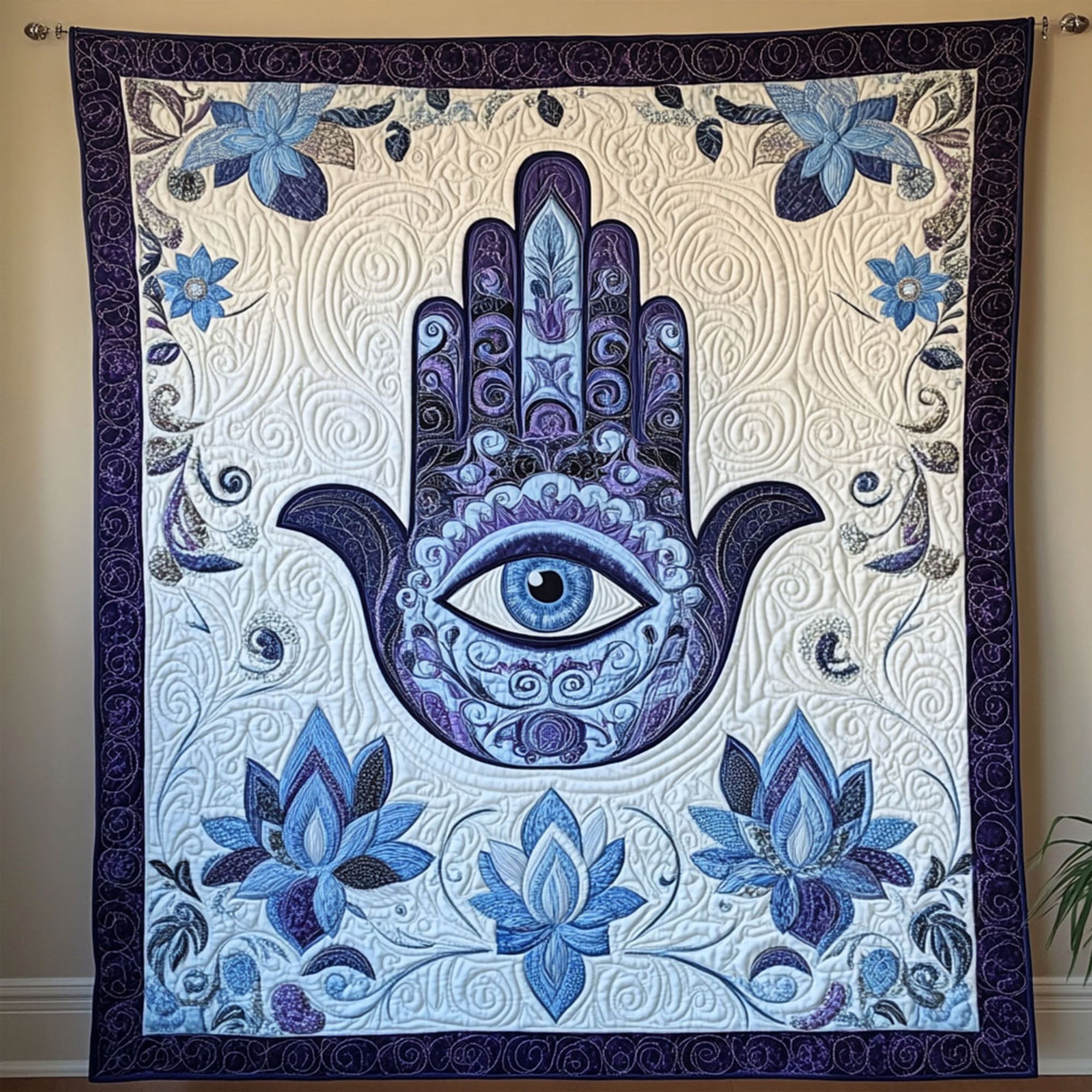 Hamsa of Balance Quilted Blanket Sofa Throw Blanket Hamsa Hand Lotus Mandala Gifts Hamsa of Balance Quilted Blanket Sofa Throw Blanket Hamsa Hand Lotus Mandala Gifts