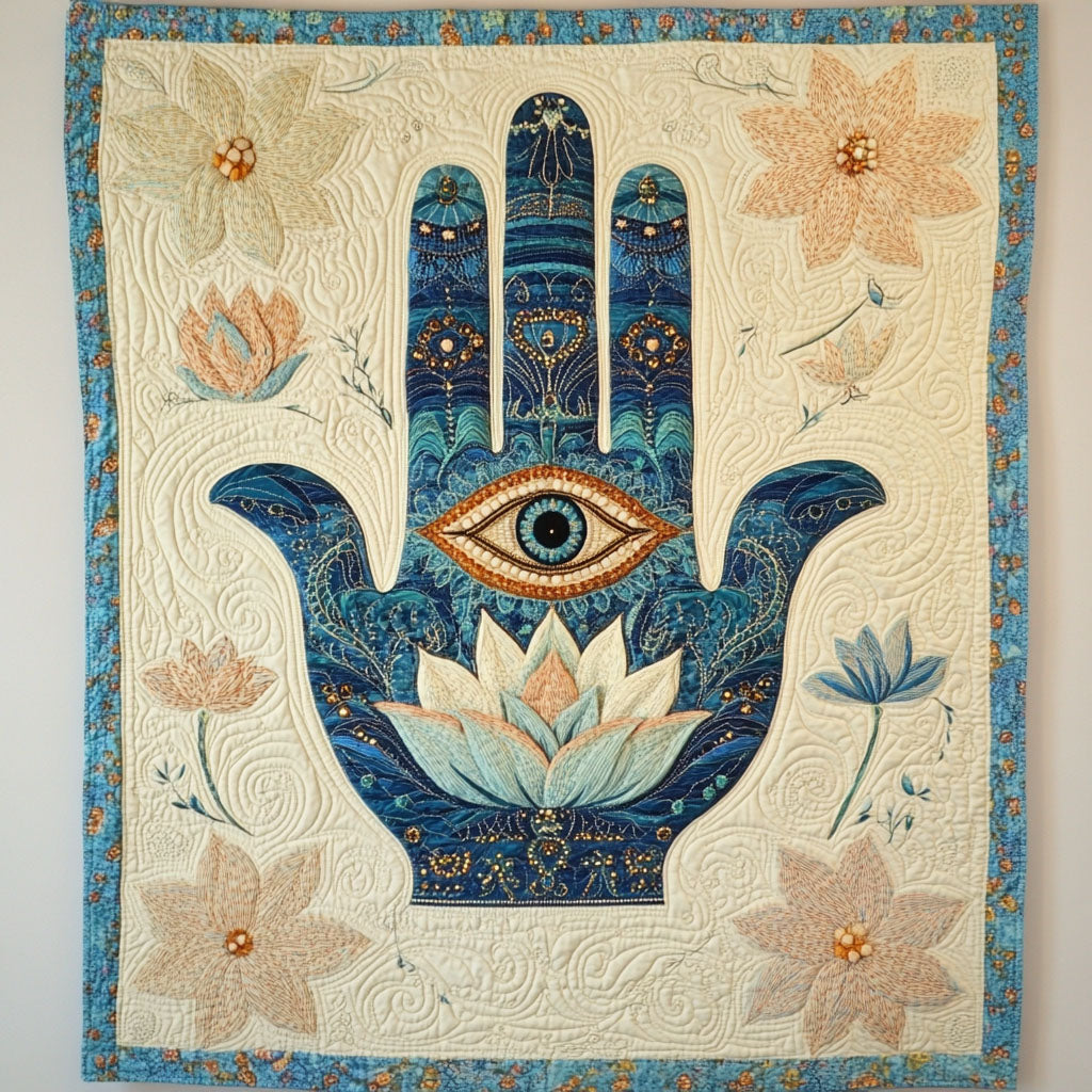 Hand of Light Quilted Blanket Sofa Throw Blanket Hamsa Hand Lotus Mandala Gift Ideas