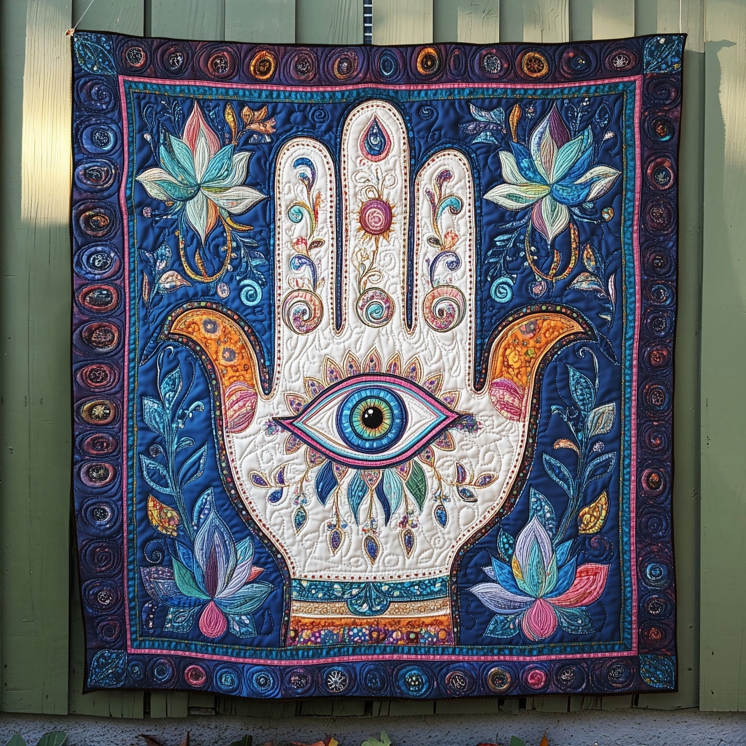 Hand of Wisdom Quilted Blanket Sofa Throw Blanket Hamsa Hand Lotus Mandala Themed Gifts Hand of Wisdom Quilted Blanket Sofa Throw Blanket Hamsa Hand Lotus Mandala Themed Gifts