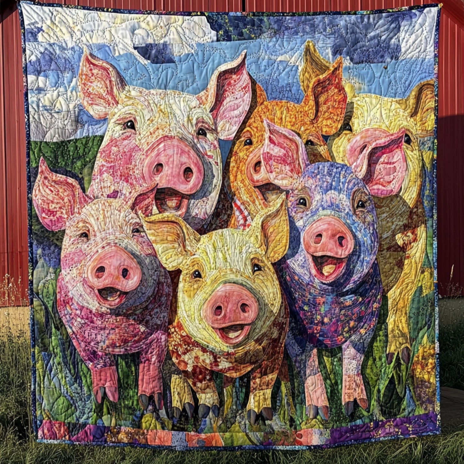 Happiest Hogs Quilted Blanket Cute Colorful Blanket Best Gifts For Pig Lovers Happiest Hogs Quilted Blanket Cute Colorful Blanket Best Gifts For Pig Lovers