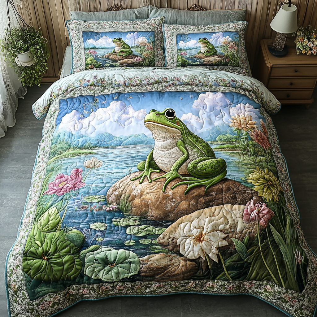 Happy Frog Quilted Bedding Set Duvet Cover Bedspreads Cute Frog Gifts For Her Happy Frog Quilted Bedding Set Duvet Cover Bedspreads Cute Frog Gifts For Her