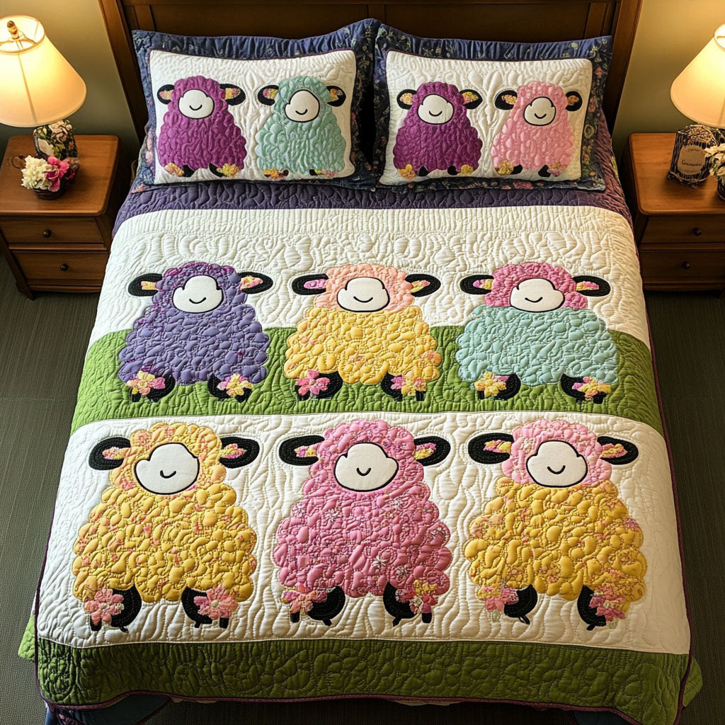 Happy Wooly Friends Quilted Bedding Set Duvet Cover Bedspread Gifts For Sheep Lovers Happy Wooly Friends Quilted Bedding Set Duvet Cover Bedspread Gifts For Sheep Lovers