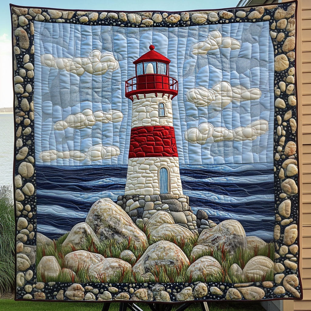 Harbor Glow Quilted Blanket Cute Colorful Blanket Best Lighthouse Gifts Xmas