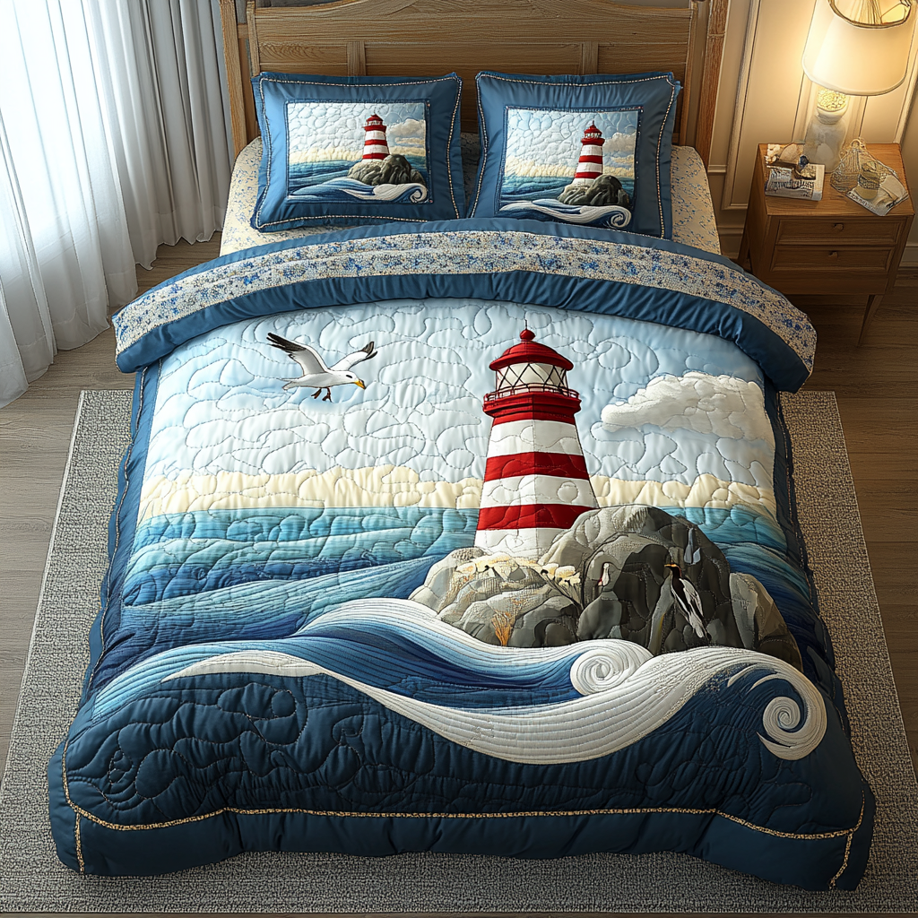 Harbor View Quilted Bedding Set Duvet Cover Bed Sheet Set Lighthouse Christmas Gifts Harbor View Quilted Bedding Set Duvet Cover Bed Sheet Set Lighthouse Christmas Gifts