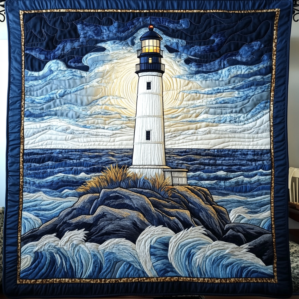 Harbor Watch Quilted Blanket Cute Colorful Blanket Gifts For Lighthouse Lovers
