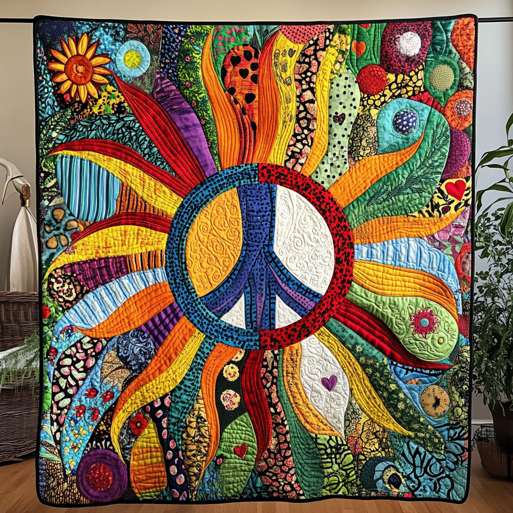 Harmony Circle Quilted Blanket Cute Colorful Blanket Hippie Presents Christmas Harmony Circle Quilted Blanket Cute Colorful Blanket Hippie Presents Christmas