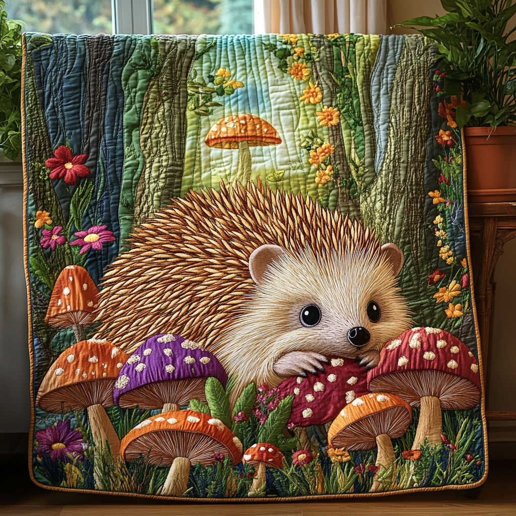 Hedgehog Haven Quilted Blanket Cute Colorful Blanket Gift For Hedgehog Lovers Hedgehog Haven Quilted Blanket Cute Colorful Blanket Gift For Hedgehog Lovers