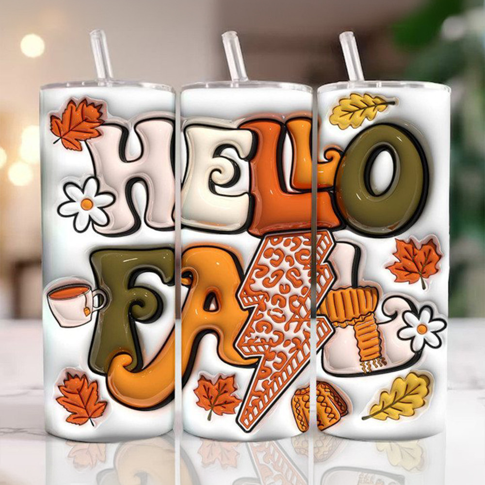 Hello Fall Inflated 3D Tumbler Happy Halloween Thanksgiving Tumbler Gifts For Him Her Hello Fall Inflated 3D Tumbler Happy Halloween Thanksgiving Tumbler Gifts For Him Her