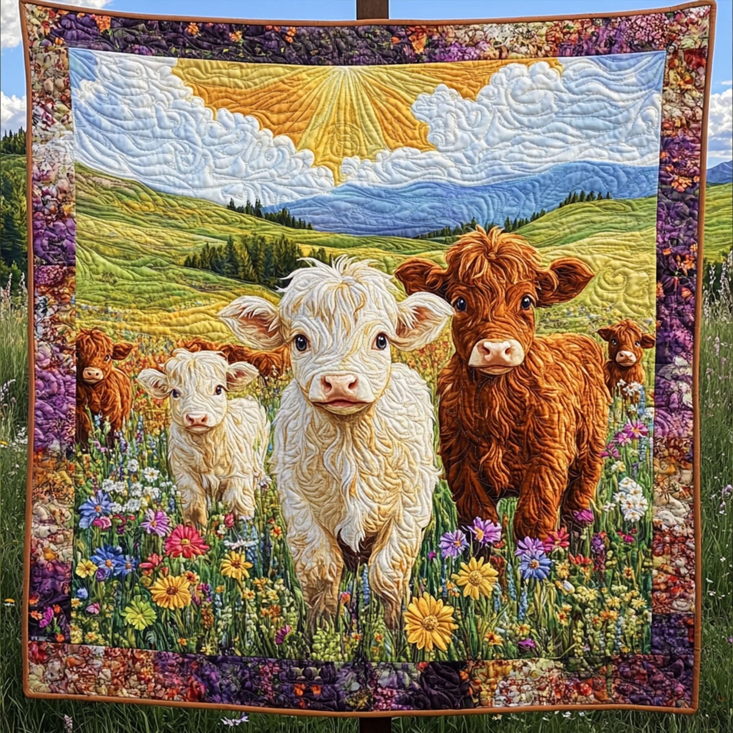 Herd Happiness Quilted Blanket Cute Colorful Blanket Donkey Presents