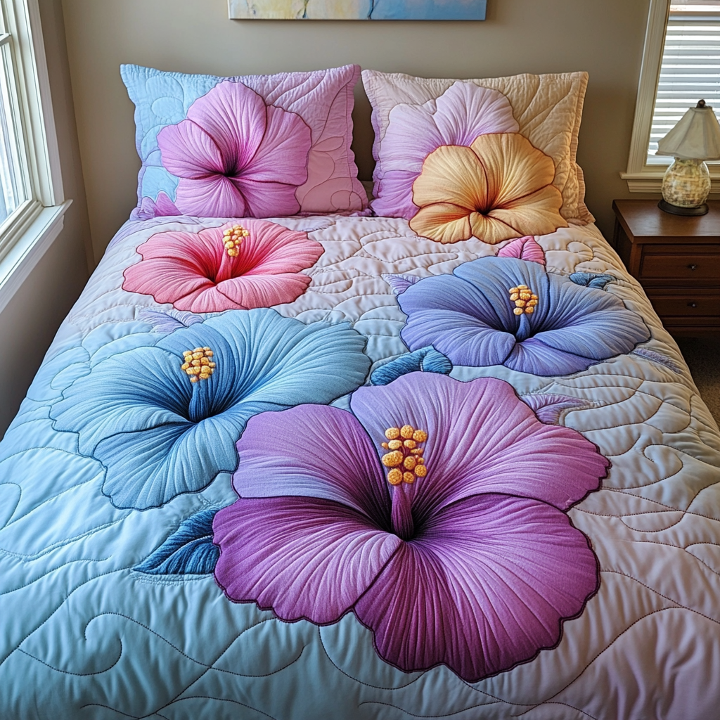 Hibiscus Dreams Quilted Bedding Set Duvet Cover Bedspread Gifts For Flower Lovers Hibiscus Dreams Quilted Bedding Set Duvet Cover Bedspread Gifts For Flower Lovers