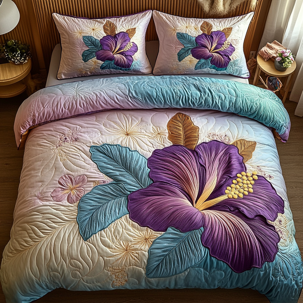 Hibiscus Paradise Quilted Bedding Set Duvet Cover Bedspread Best Gifts For Flower Lovers Hibiscus Paradise Quilted Bedding Set Duvet Cover Bedspread Best Gifts For Flower Lovers