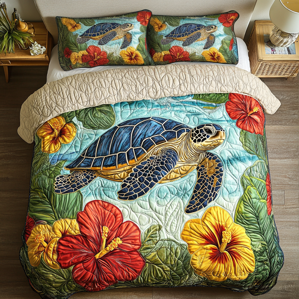 Hibiscus Tide Quilted Bedding Set Duvet Cover Bed Sheet Set Turtle Items Gifts Hibiscus Tide Quilted Bedding Set Duvet Cover Bed Sheet Set Turtle Items Gifts