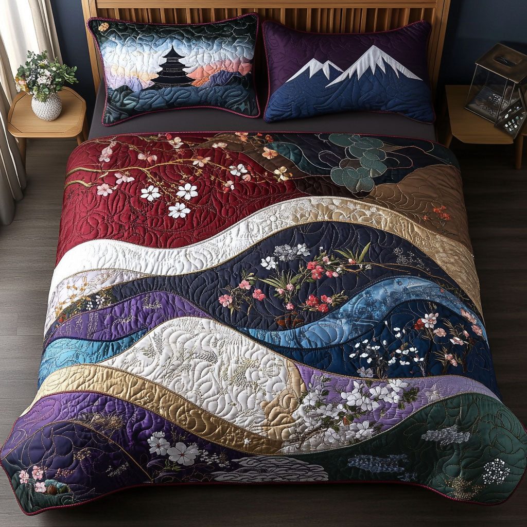 Hidden Temples Quilted Bedding Set Duvet Cover Bed Sheet Set Fuji Mountain Japanese Gifts