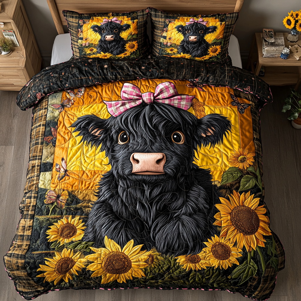 Highland Spirit Quilted Bedding Set Duvet Cover Bedspread Highland Cow Themed Gifts Highland Spirit Quilted Bedding Set Duvet Cover Bedspread Highland Cow Themed Gifts