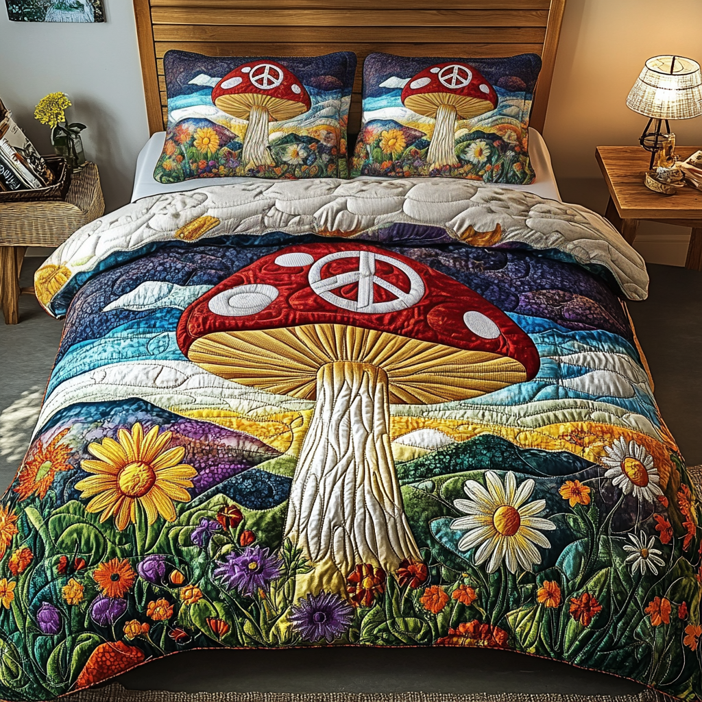 Hippie Fungi Quilted Bedding Set Duvet Cover Bed Sheet Set Groovy Gifts For Hippie Women Hippie Fungi Quilted Bedding Set Duvet Cover Bed Sheet Set Groovy Gifts For Hippie Women